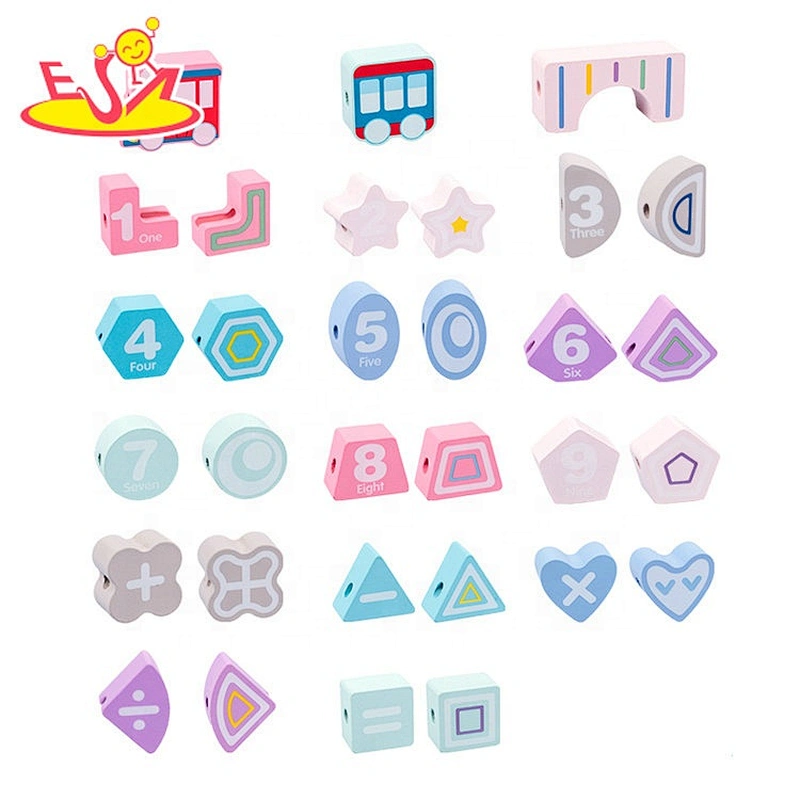 High quality educational colored wooden threading toys for baby W11E171
