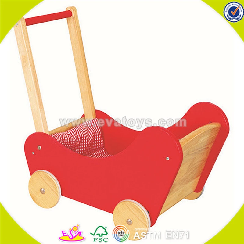 wholesale lovely wooden doll prams stroller for kids push W16E032