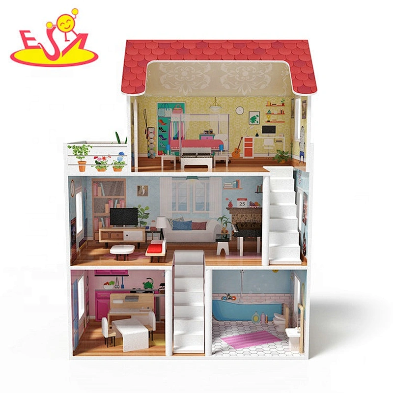 2021 Hot sale wholesale  wood doll house miniature construction toys for kids W06A422