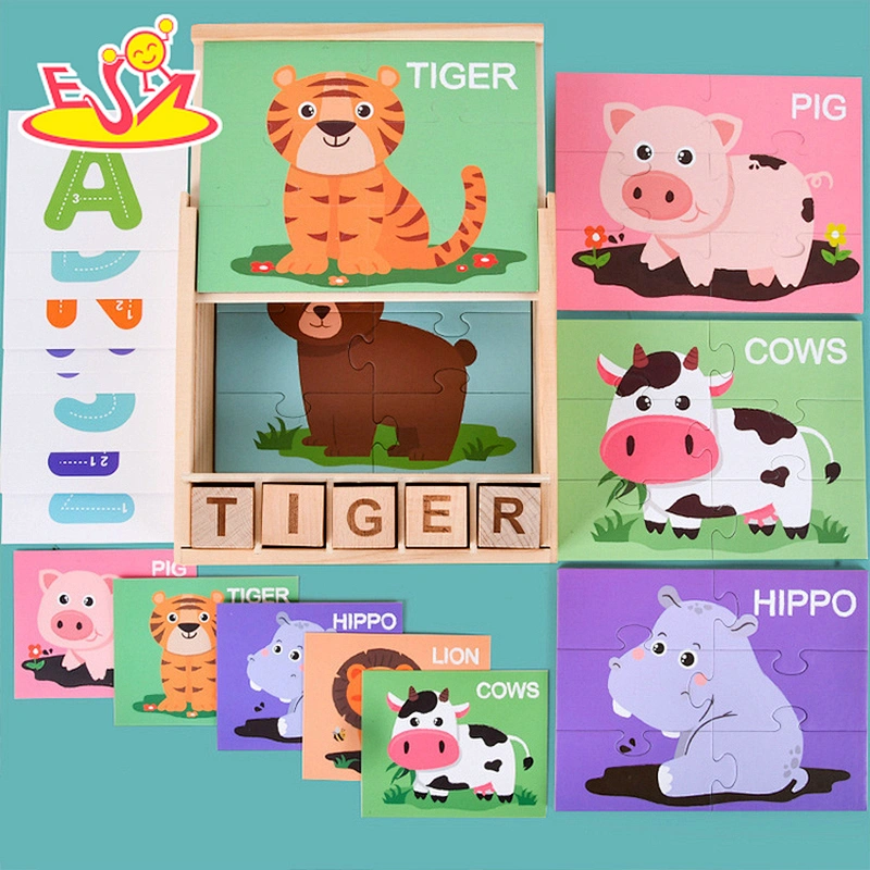 Most popular wooden animal learning puzzle preschool shape recognition game jigsaw puzzle for kids W14A296