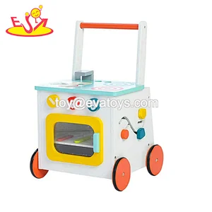 High quality educational wooden baby push walker wooden block car for pretend play W16E140