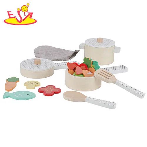Wholesale educational wooden kitchen toy pots and pans set for children W10B300