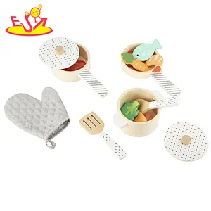 Wholesale educational wooden kitchen toy pots and pans set for children W10B300