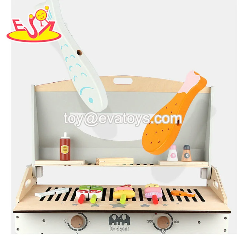2021 New arrived preschool kids play barbecue wooden toy bbq set for children W10D231