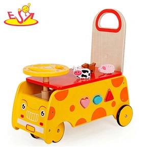 High quality educational wooden baby push walker wooden block car for pretend play W16E140