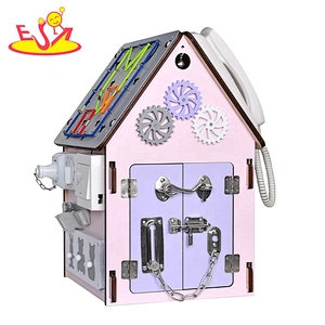 New house shape wooden educational busy board  toys for kids  W12D329