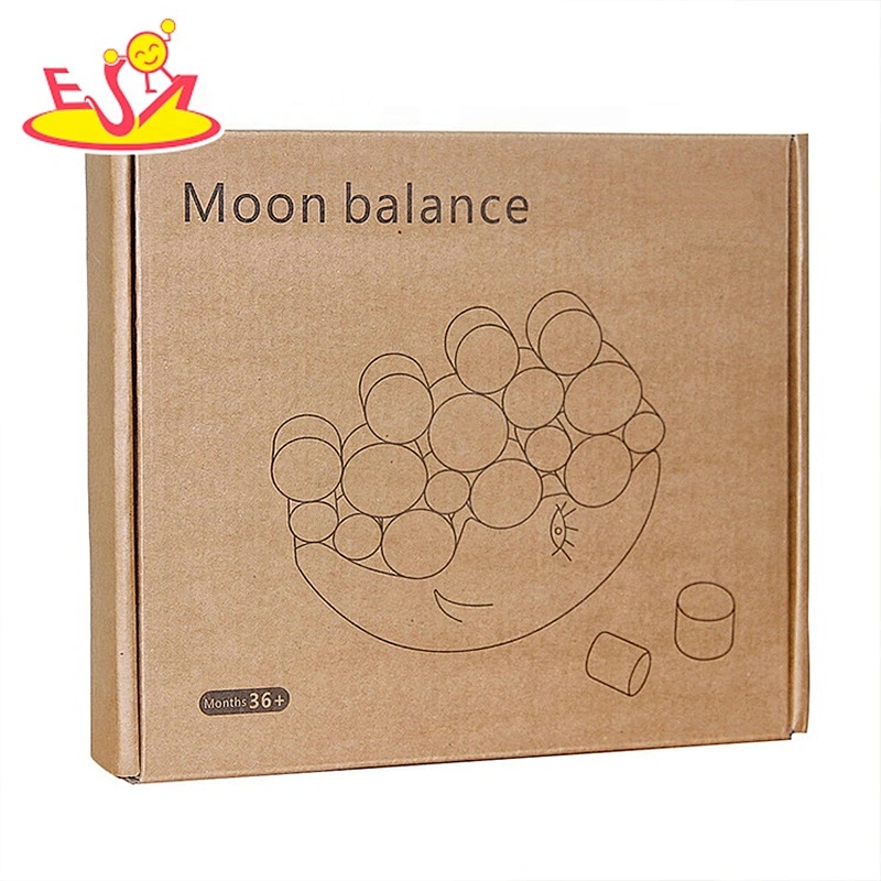 New creative moon shape wooden block balance toy for kids W11F104