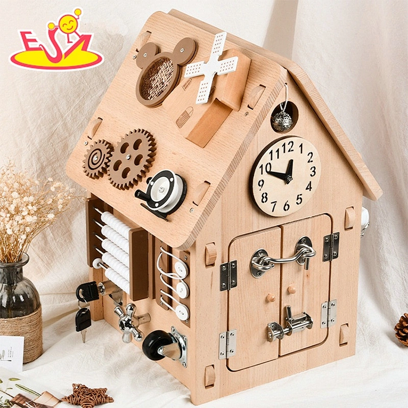 New house shape wooden educational busy board  toys for kids  W12D329