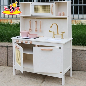 Customize children wooden play kitchen set with light and sound W10C601