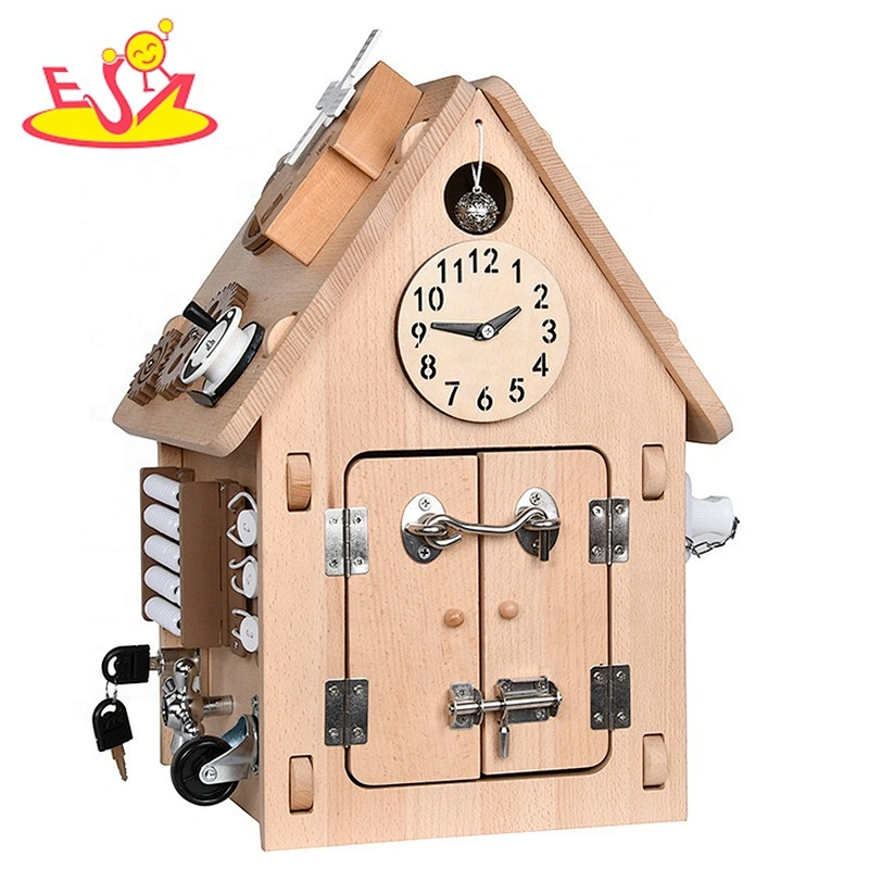 New house shape wooden educational busy board  toys for kids  W12D329