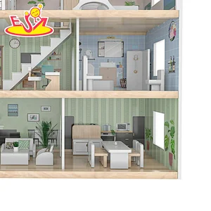Factory Customize girls miniature wooden doll house with elevator W06A470