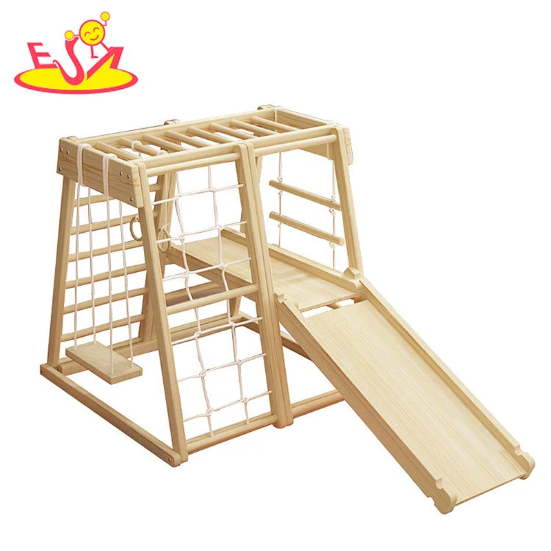 Montessori indoor large sports equipment wooden swing and climbing frame set for children W01F011