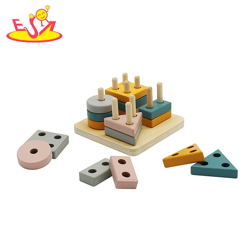 2022 New educational stacking wooden shape sorter blocks for kids W13D381
