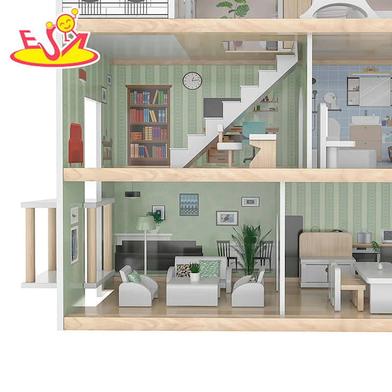 Factory Customize girls miniature wooden doll house with elevator W06A470