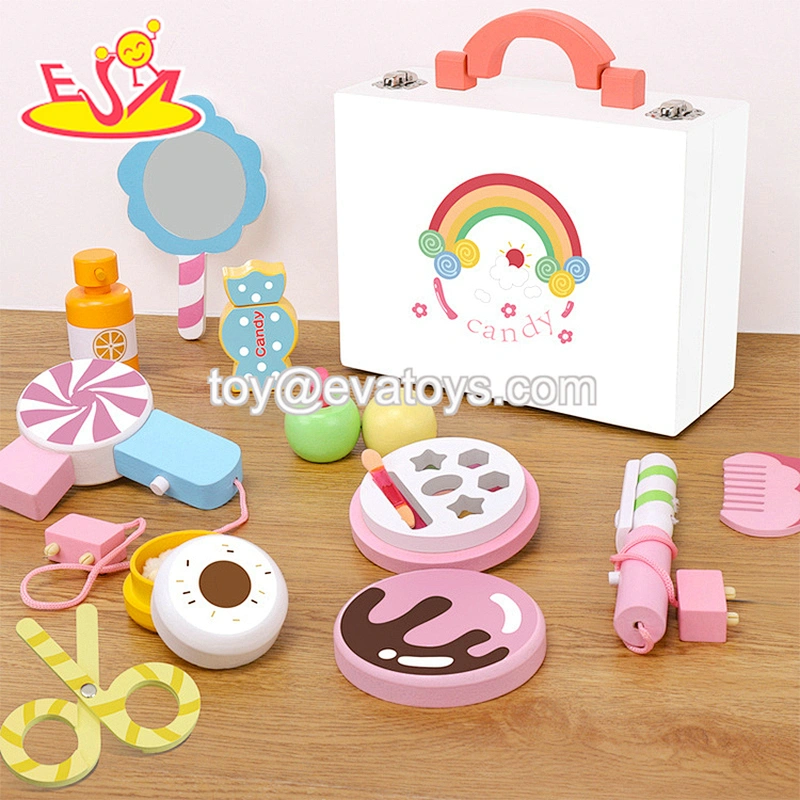 2022 Most popular pretend play wooden toy makeup case for girls W10D380