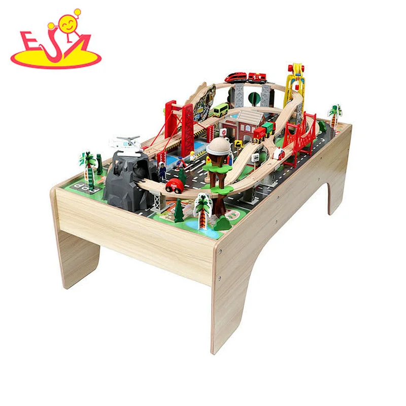 Customize rail city wooden train set and table for kids W04C219