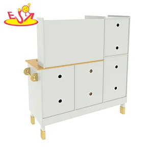 Children large pretend cooking wooden toy kitchen with fridge W10C692