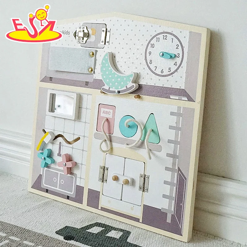 Customize Montessori baby sensory toys wooden busy board toy for wholesale W12D385