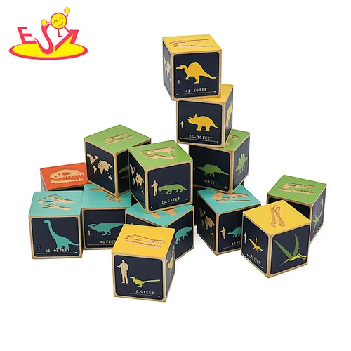 Juguetes de dinosaurio de madera de 9 cubos hechos a medida para niños preescolares w14f075