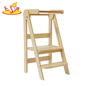 3 Heights adjustable wood kitchen helper stool for kids learning standing tower W08G341