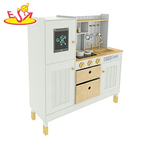 Children large pretend cooking wooden toy kitchen with fridge W10C692