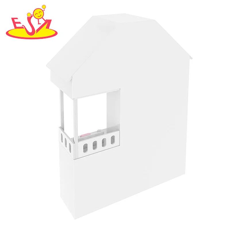 Customize multilayer children wooden white doll house with stair W06A460