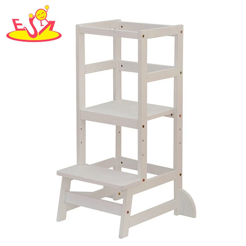 3 Heights adjustable wood kitchen helper stool for kids learning standing tower W08G341