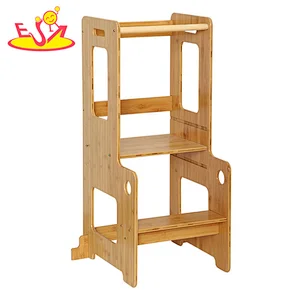 3 Heights adjustable wood kitchen helper stool for kids learning standing tower W08G341