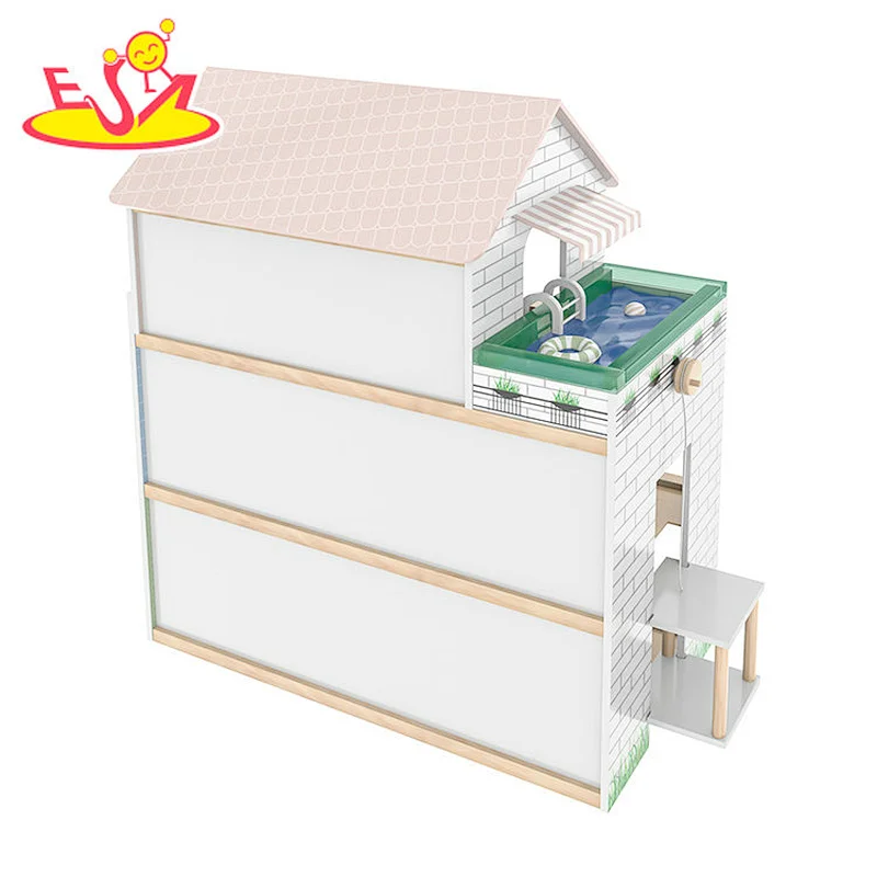 Factory Customize girls miniature wooden doll house with elevator W06A470