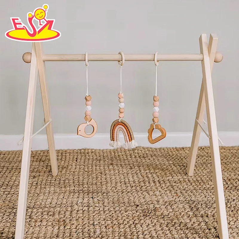 Natural beech infant wooden play gym toys with teething toys W08K356