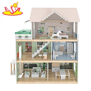 Factory Customize girls miniature wooden doll house with elevator W06A470