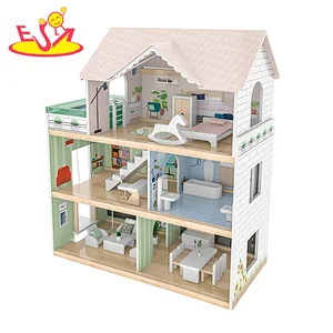 Factory Customize girls miniature wooden doll house with elevator W06A470