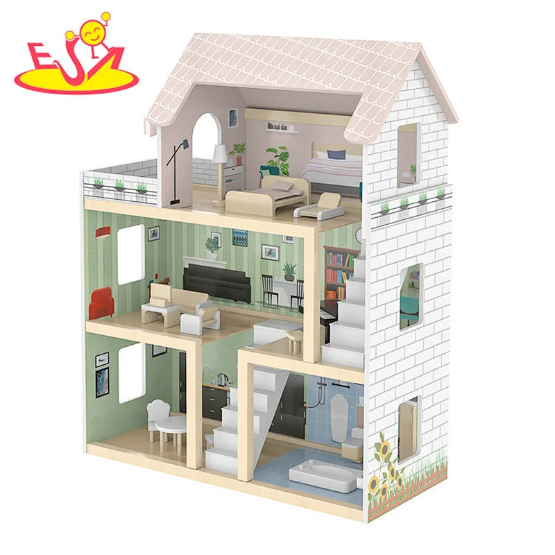 2022 Neu Angekommen Pretend Play DIY Kinder Holz Puppenhaus Spielzeug für Mädchen W06A413E