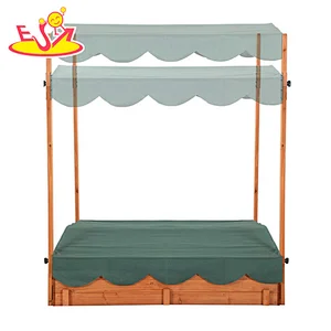 Garden sandbox kids play wooden boat sandpit with lid W01D164