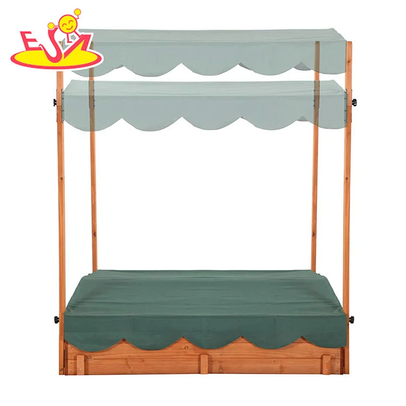 Garden sandbox kids play wooden boat sandpit with lid W01D164