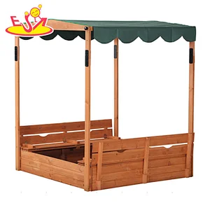 Garden sandbox kids play wooden boat sandpit with lid W01D164