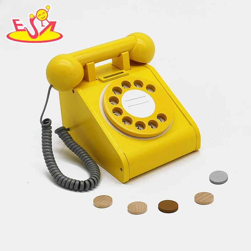 New creative role play toys yellow wooden turntable telephone toys for children W10D454