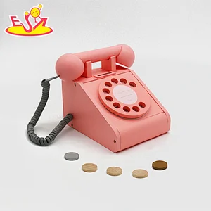 Kids Educational Toys Pretend Phone Call Toy Pink Color Wooden Telephone Set Toys W10D454B