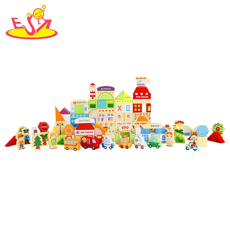 Hot Sale City Scene Wooden Stacking Toy Children Building Block Toys W13A200-X