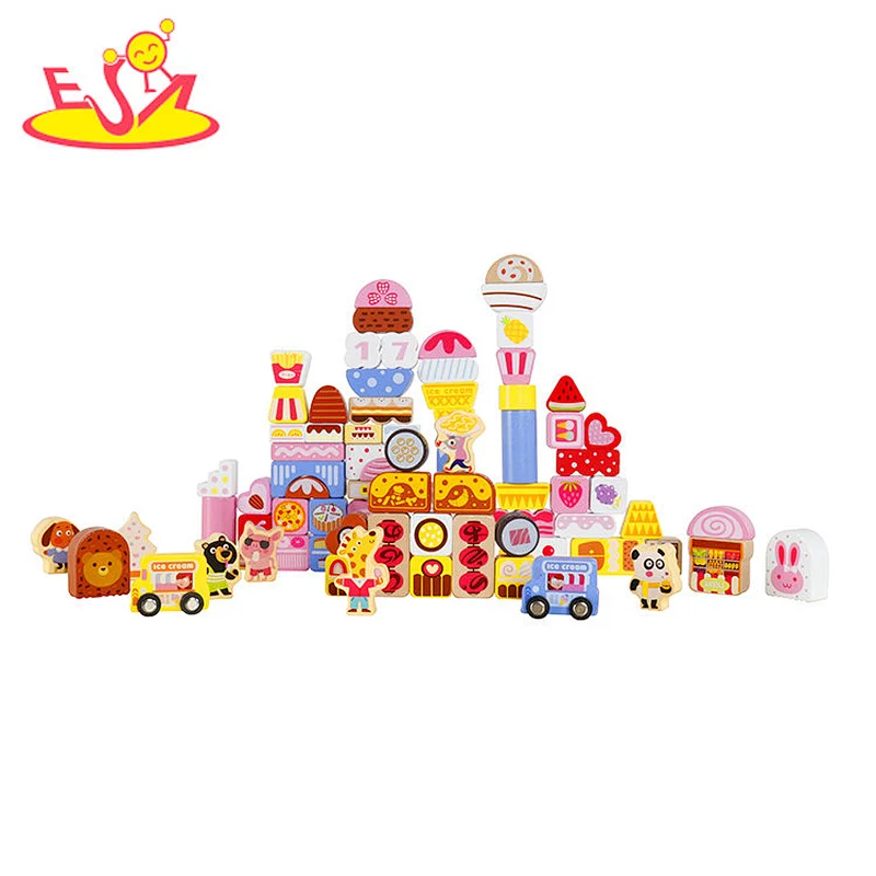 Preschool Learning Educational Toys Wooden Ice Cream Stacking Building Block Toy W13A261