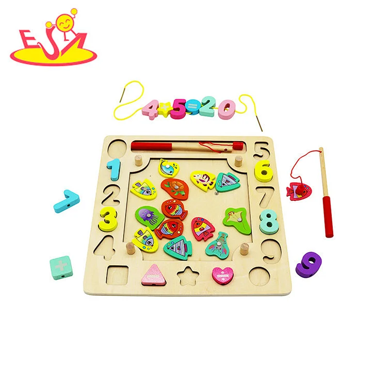 Early Educational Baby Hand Movement Training Color Wooden Beads Game Toy Fishing Game W12F129