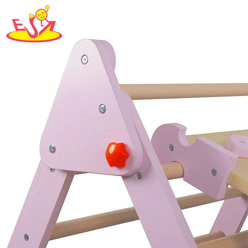 Factory direct sale indoor play set kids wooden climbing arch with slide W08K322