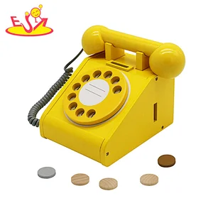 New creative role play toys yellow wooden turntable telephone toys for children W10D454