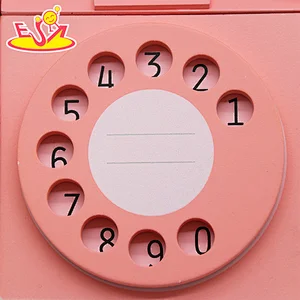 Kids Educational Toys Pretend Phone Call Toy Pink Color Wooden Telephone Set Toys W10D454B