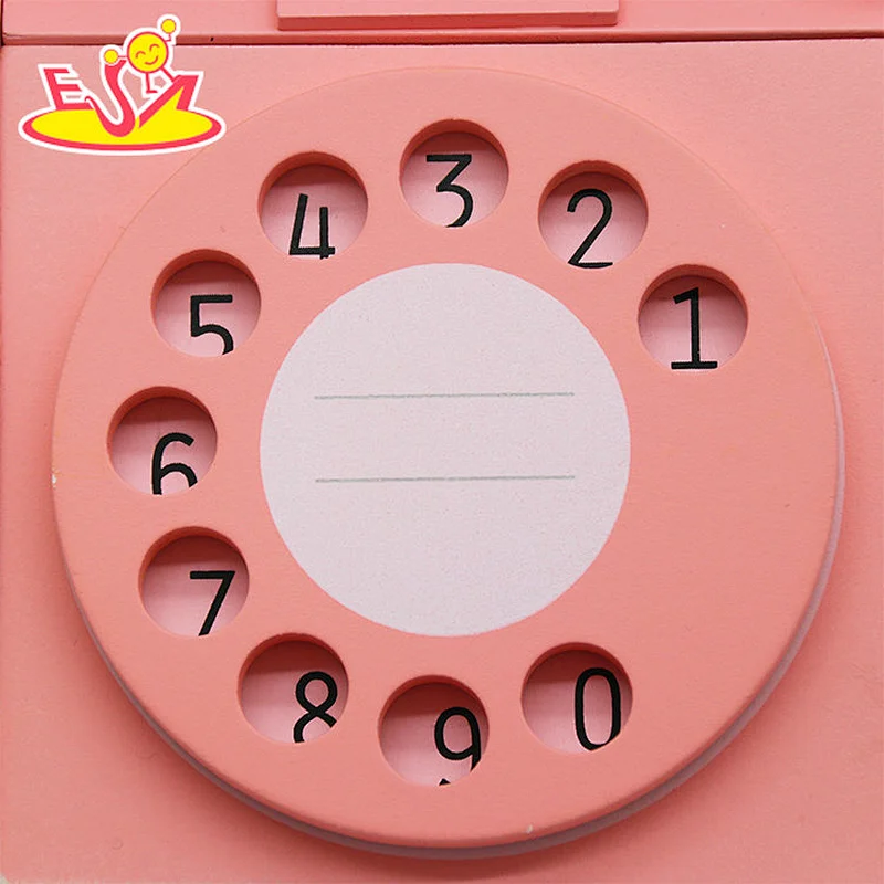 Kids Educational Toys Pretend Phone Call Toy Pink Color Wooden Telephone Set Toys W10D454B