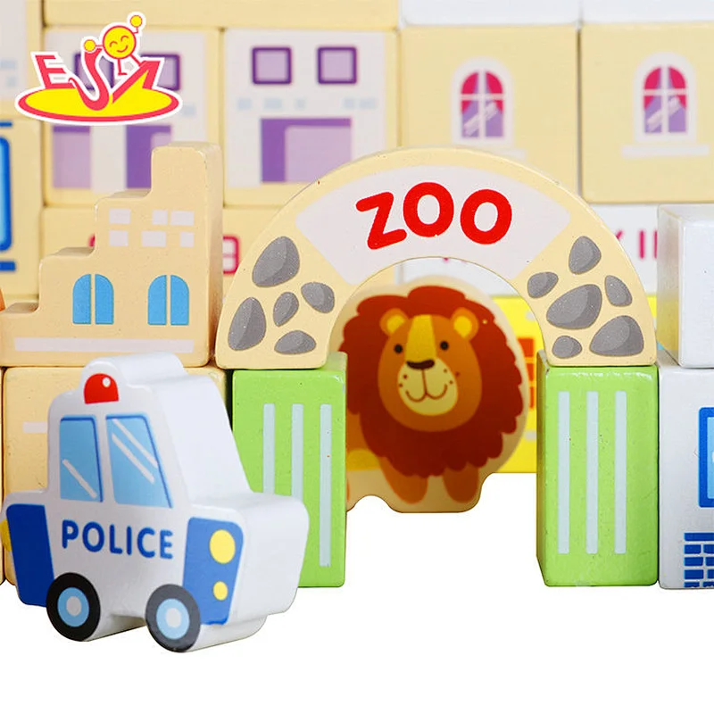 Hot Sale City Scene Wooden Stacking Toy Children Building Block Toys W13A200-X