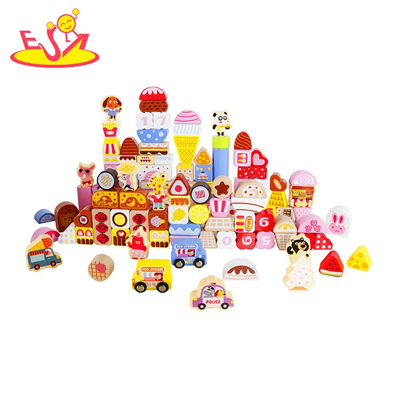 Preschool Learning Educational Toys Wooden Ice Cream Stacking Building Block Toy W13A261