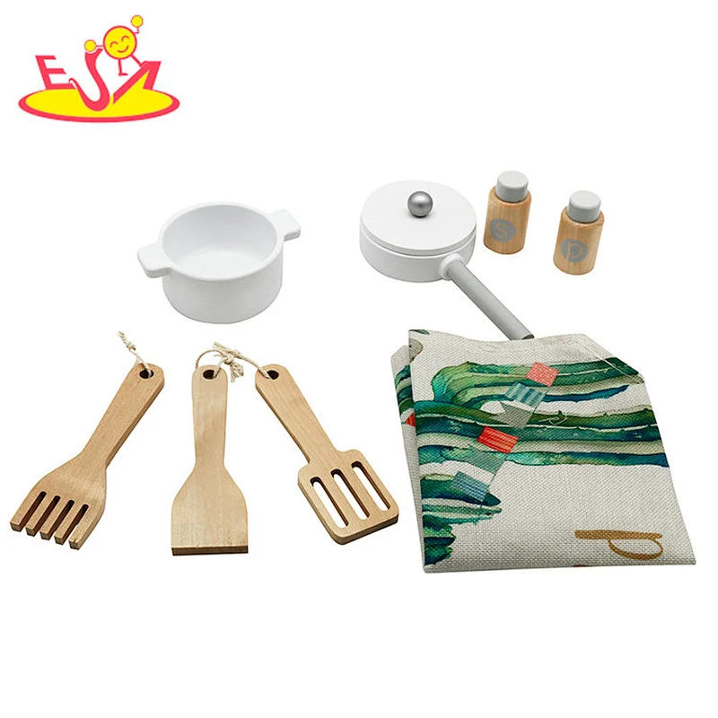 Bester Verkauf Kinder spielen Holz Küchenspielzeug Kochset mit Zubehör W10C602