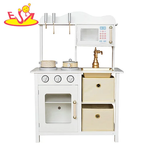 Juegos de juguetes de cocina de madera blanca para niños pequeños w10c749