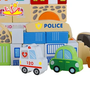 Hot Sale City Scene Wooden Stacking Toy Children Building Block Toys W13A200-X